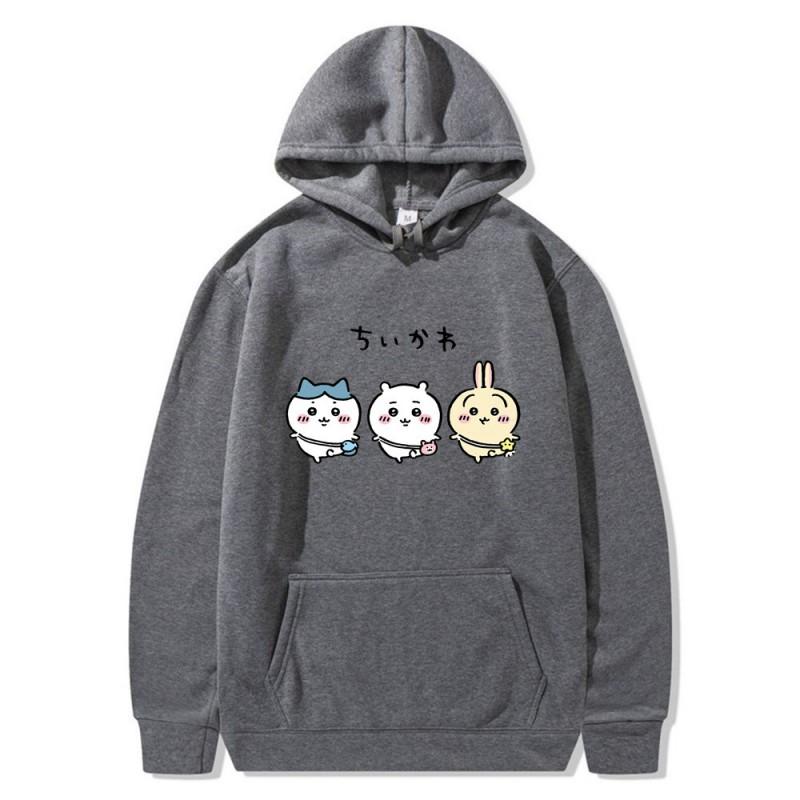 Chiikawa Self-mocking Bear Anime Couple Hoodie Fleece Lined Womens Casual Winter Hooded Sweatshirt