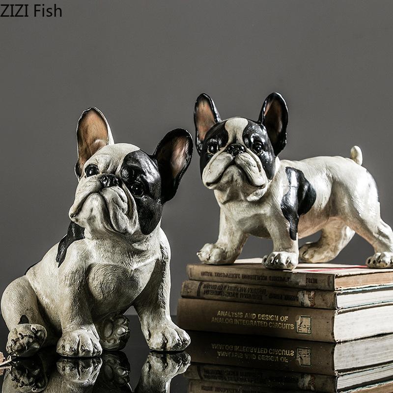 Creative French Bulldog Statue Desk Decoration Exquisite Puppy Ornaments Simulation Animal Resin Sculpture Room Aesthetic Decor