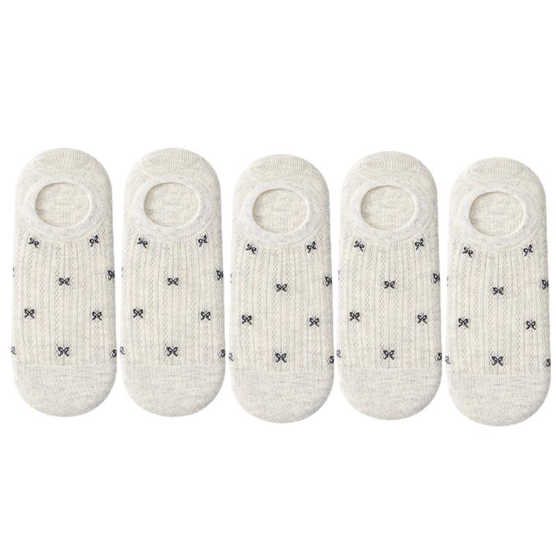 1/5pairs Spring And Summer Women's Socks Cartoon Bow Silicone Non-slip Breathable Invisible Pure Cotton Ankle Boots Soft Socks