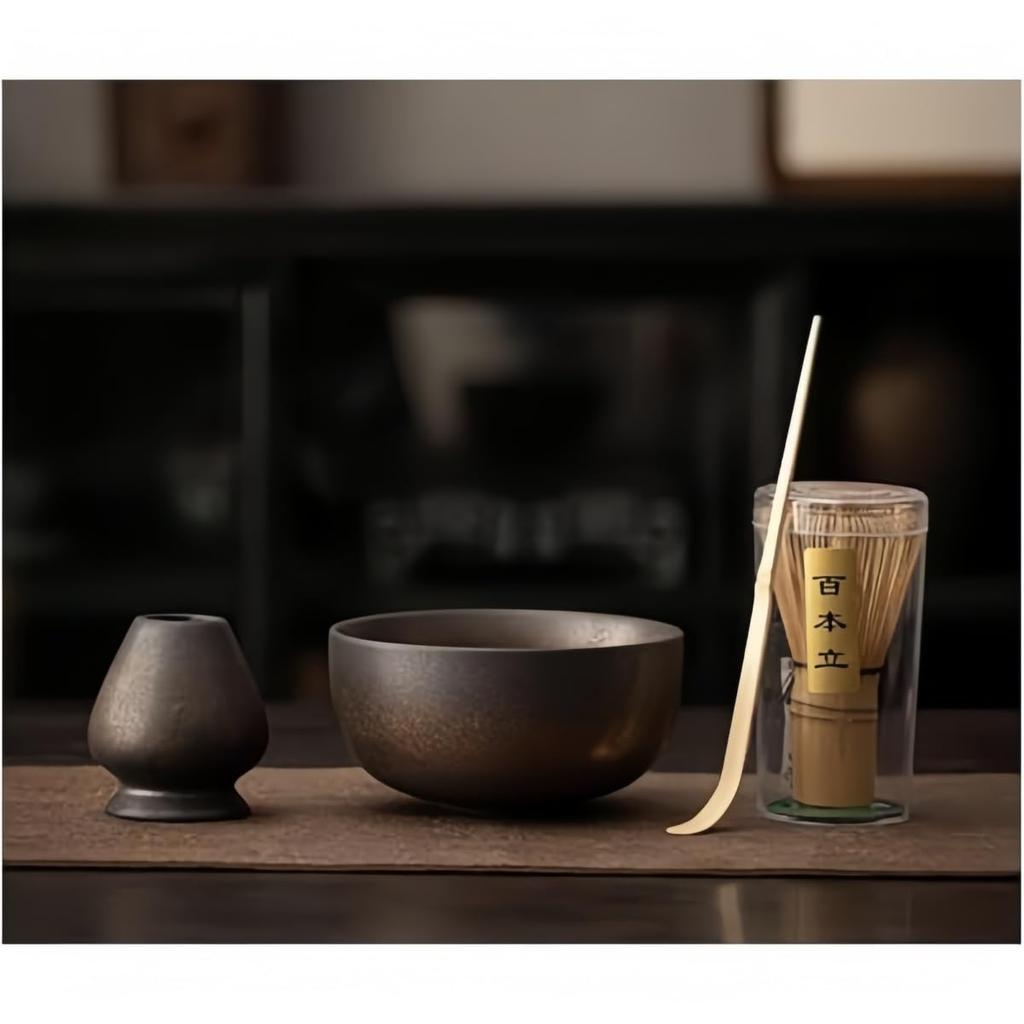 Matcha Set 4-piece Tea Ceremony Tools Includes 2 Ceramic Bowls Standard Bamboo Whisk Suitable Beginners Preparation Practice Everyday Use Home Rooms