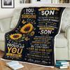 Personalized Son Fleece Blanket, Gift From Mom To Son, Inspirational Sunflower Blanket, Birthday Christmas Gift, Loving Keepsake Throw