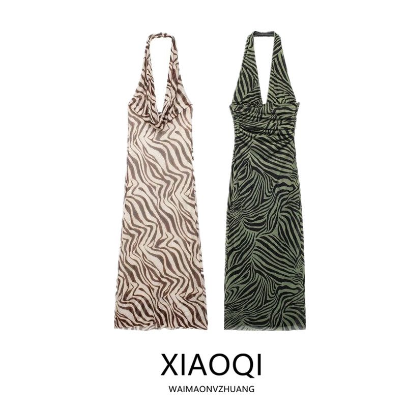 Fashion Style 2024 Autumn New Women's Clothing Hanging Collar Stylish Print Silk Net Dress 8314476