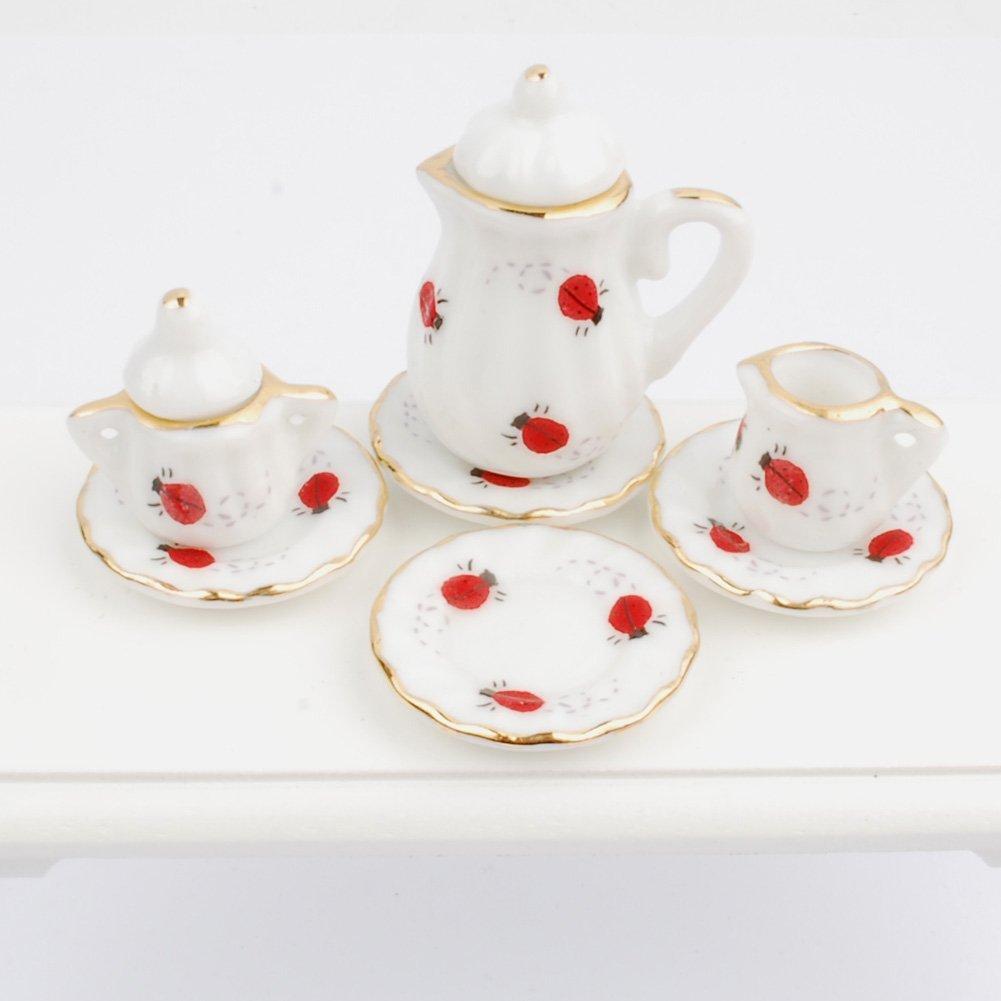Newone 1 Set of 15 Cute Ladybug Ceramic Cups Cute Sweet Decorating Dollhouse Kit Dollhouse Kitchen Accessories