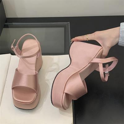 Eilyken Sandali Estivi Donna Punta Quadrata Cinturino con Fibbia Zeppe Piattaforma Tacchi Scarpe Concise per Banchetto