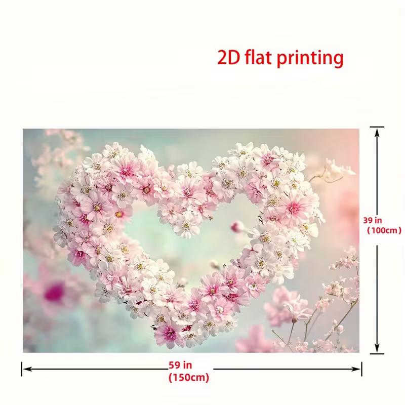2D Heart-Shaped Pink Flower Backdrop Romantic Floral Background for Wedding Photography