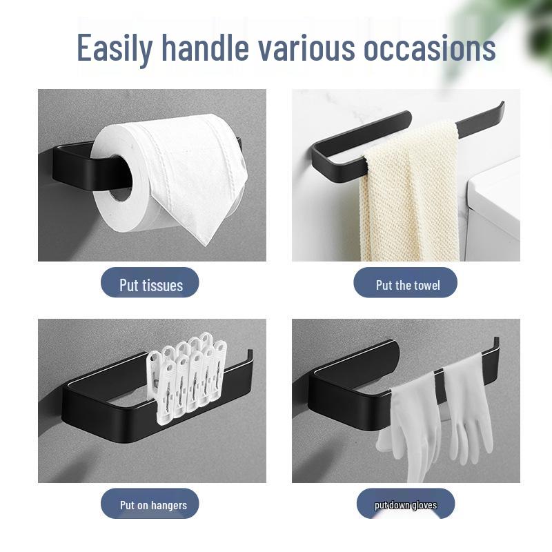 No-Drill Black Bathroom Tissue Box with Creative Curved Hook for Toilet Paper Storage