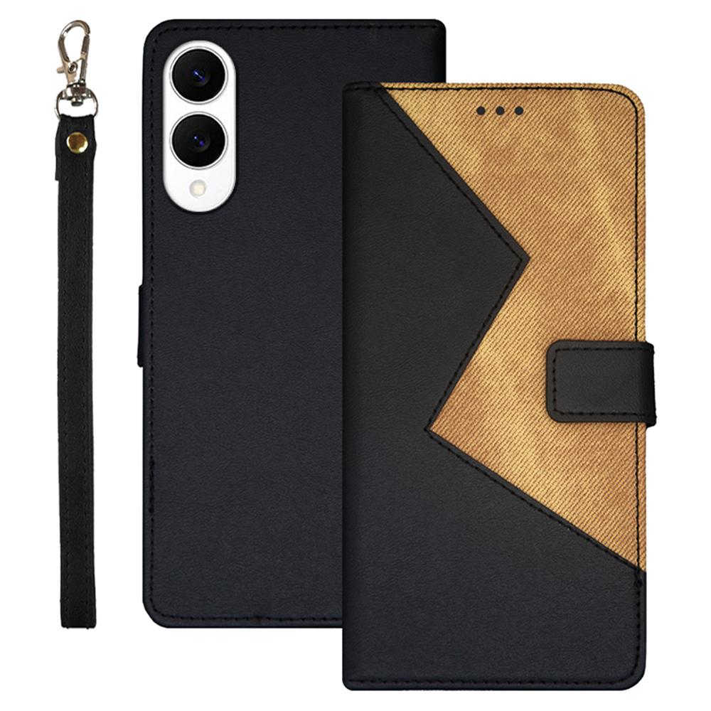 

IDEWEI For Samsung Galaxy S25 Edge Case Card Slots Splicing Color Leather Phone Cover with Wrist Strap Black