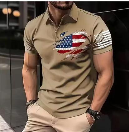 3D Printed American Flag Polo Shirt Colored Geometric T-Shirt Summer Street Summer Loose