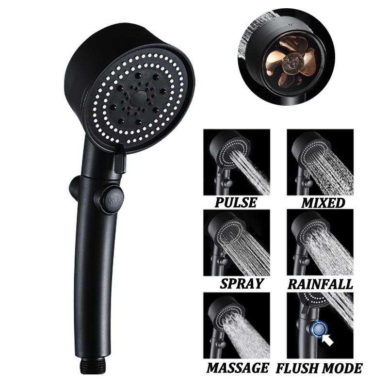 

5 Mode Adjustable Turbocharged Shower Head High Pressure Water Saving Bathroom Spray Nozzle One-key Stop Water Shower Head чорний