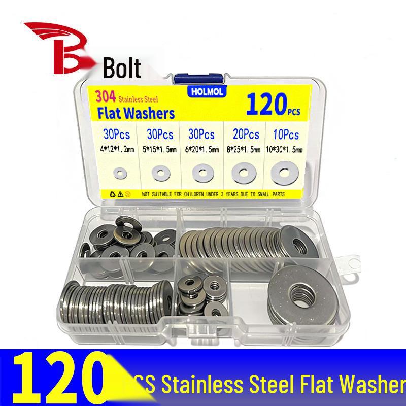 

120pcs Boxed 304 Stainless Steel SAE Large Flat Washers - Non-standard.