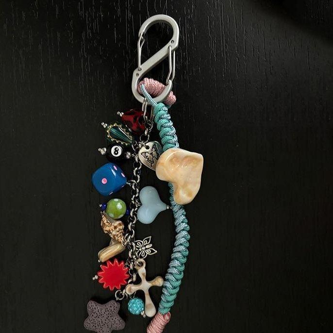 Handmade Glass Key Punk Colorful Stars Bag Pendant Handmade Retro Mashup Trendy Jewelry For Bagpack Gifts Bag Charm