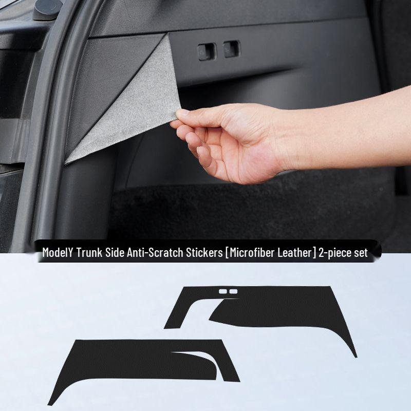 Tesla Model Y Trunk Side Kick Mats: Velvet Protective, Scratch-Proof