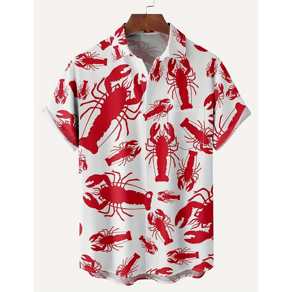 

Summer Cartoon Lobster Hawaiian Shirt Men Women Clothing Shirt Summer Holiday Shirt Short Sleeve Button Crawfish Shirts S