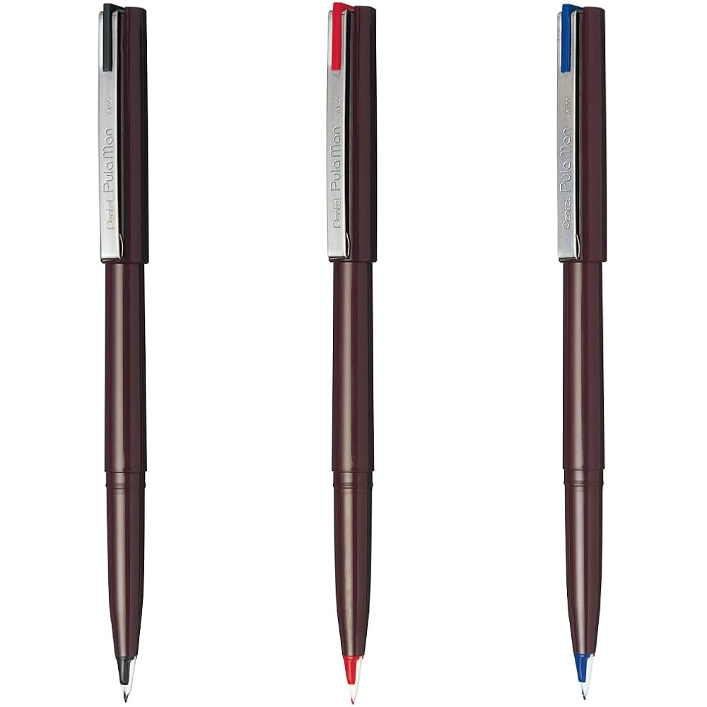 Pentel JM20ST-AMZ Plastic Fountain Pen, Plaman, 3 Color Set, Black, Red, Blue