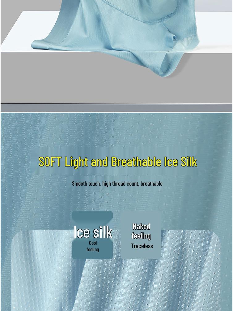 Men's Summer Ice Silk Seamless Antibacterial Mid-Waist Ultra-Thin Mesh Boxer Briefs