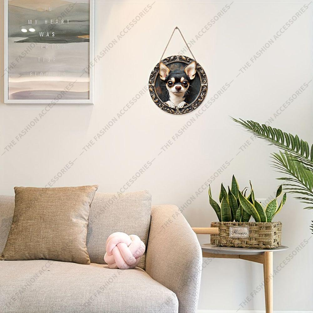 2D flat hanging decorative signs,interior wall or door decoration,garden decoration,the pattern is a cute chihuahua,a housewarming gift for friends