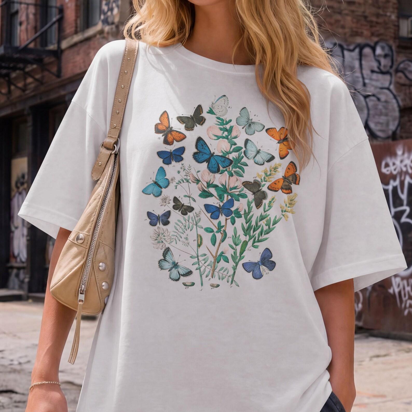 Adolphe Millot Butterfly Encyclopedie T-Shirt – Retro Botanical Print Tee 4XL