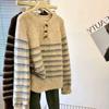 Striped Casual Horn Buckle Pullover Sweater Women's Autumn and Winter New Loose Lazy Wind Knitted Sweater Top