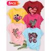 Five-piece set Elegant short-sleeved shirt for women Leopard print heart print round neck women's casual sportswear T Shirt Suitable for spring and