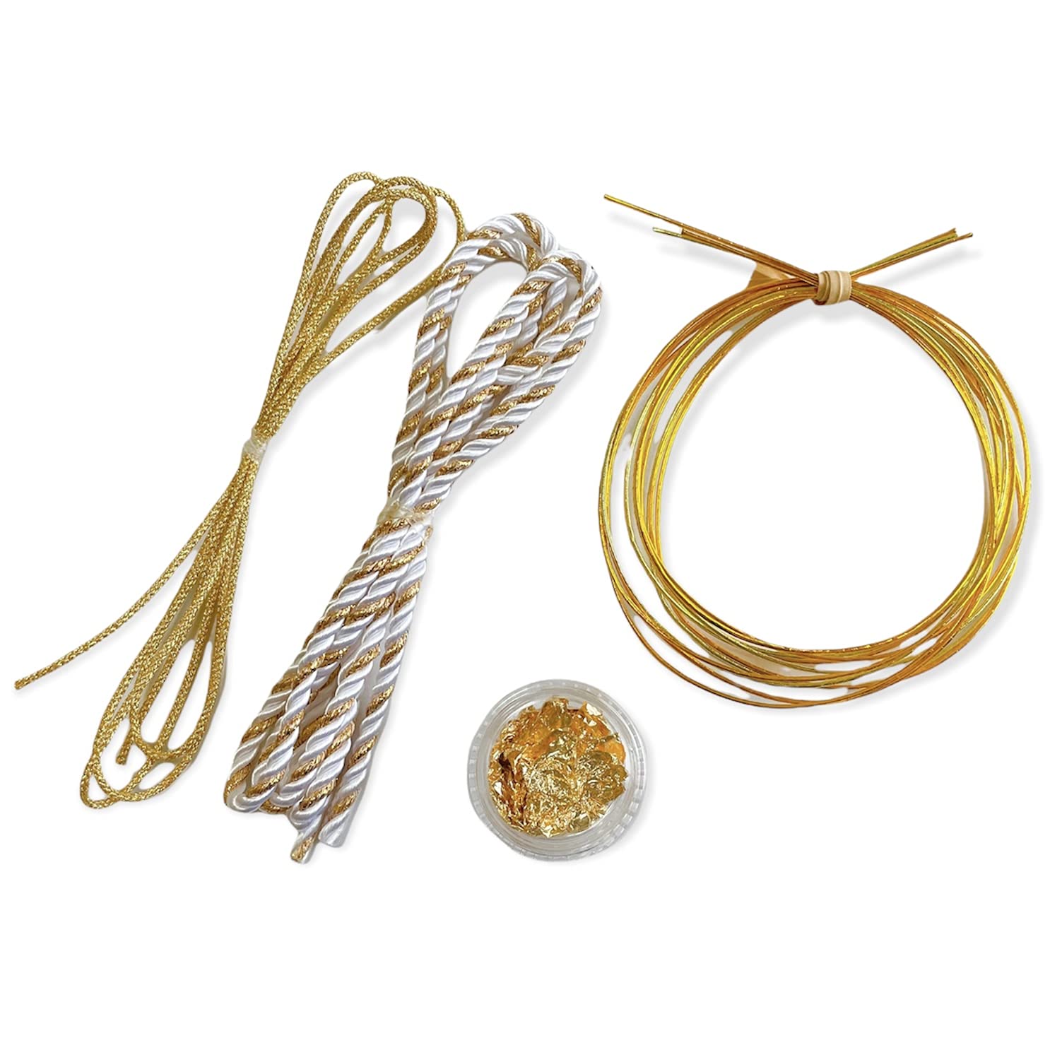 

Japanese-style hair ornament, white and gold, braided cord, gold mizuhiki (decorative cord), gold leaf, suitable for Coming-of-Age Day, graduation,