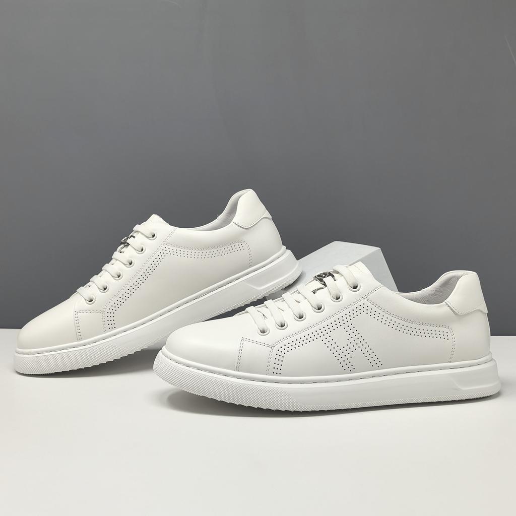 Leather Board Shoes Men'S Trendy Versatile First-Layer Cowhide White Shoes European Station Men'S One-Pedal Lazy Casual Shoes