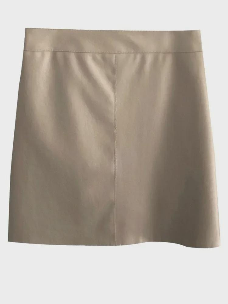 Women's High-Waist A-Line PU Leather Skirt - Black, Slim Fit, Anti-Exposure, Autumn/Winter.