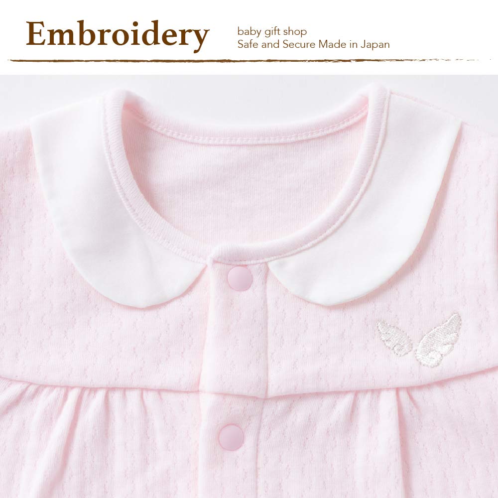 Cream de Coco with Angel Wing Embroidery Crotch Newborn Baby Cotton Made in Japan Double-Face Two-Way All-in-One [Interchangeable Snaps/2-Way] 100%