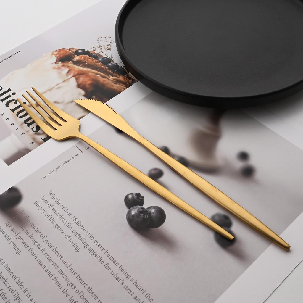 6/30Pcs Matte Gold Dinnerware Set Stainless Steel Dinner Knife Fork Spoon Cutlery Set Korean Kitchen Flatware Tableware Set