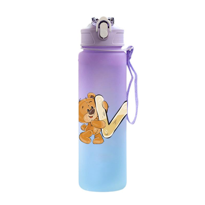 Cartoon Letter Printed Lovely A-Z 750ml Water Bottle Large Capacity Drinking Cup Portable Outdoor Sports Water Cup Children Gift