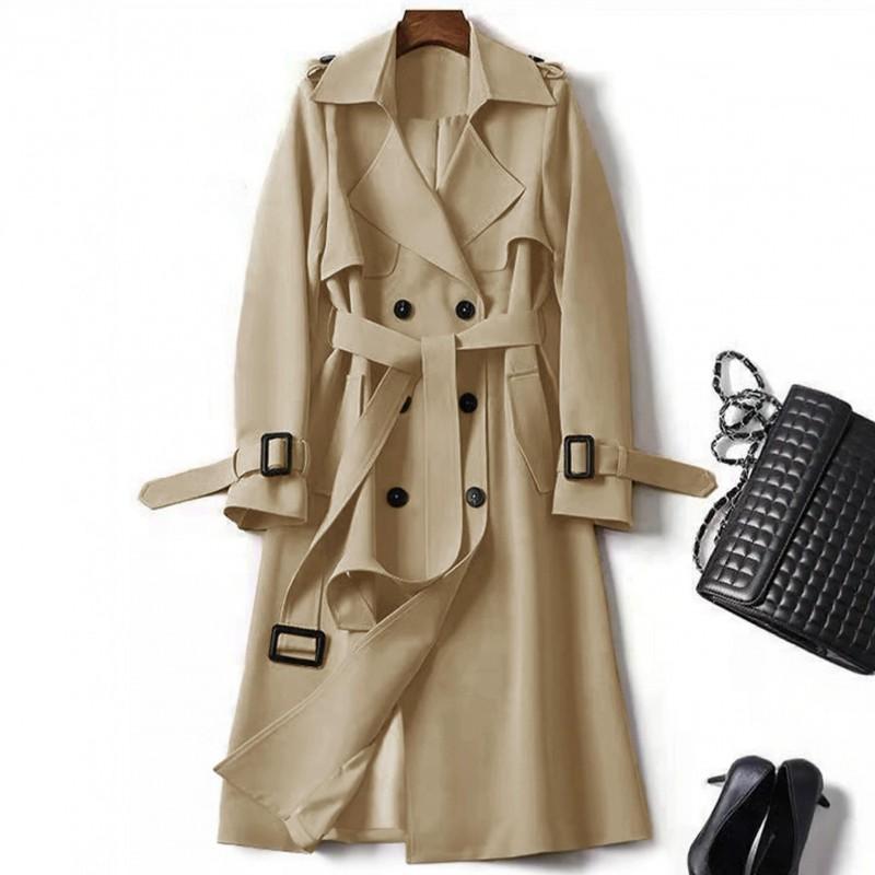 Womens Long Trench Coat 2026 A-Line Double-Breasted Belted Outerwear Casual Comfortable