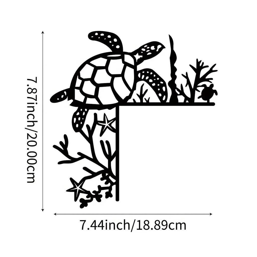 

Металлическая черепаха Океан Наклейка на стену – Декоративный угловой элемент для двери и рамы, Элегантное настенное искусство для прибрежного домашнего декора светло-серый