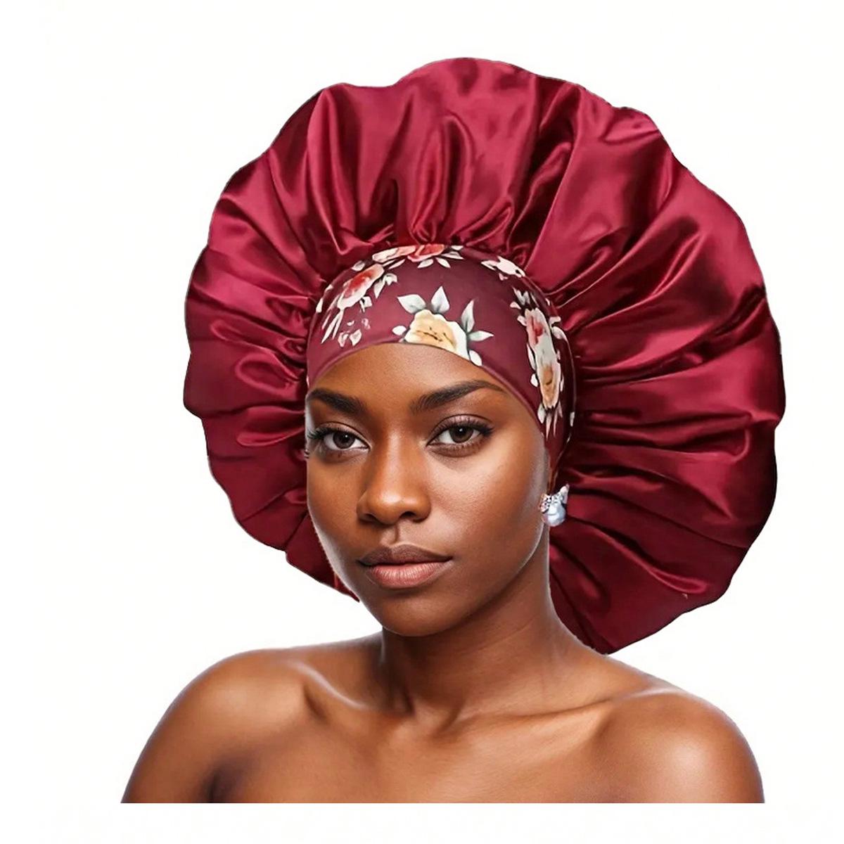 

Leopard Print Ethnic Sleep Cap - Stretchy, Round Beauty Hair Care Bonnet Diameter 32cm бордовый