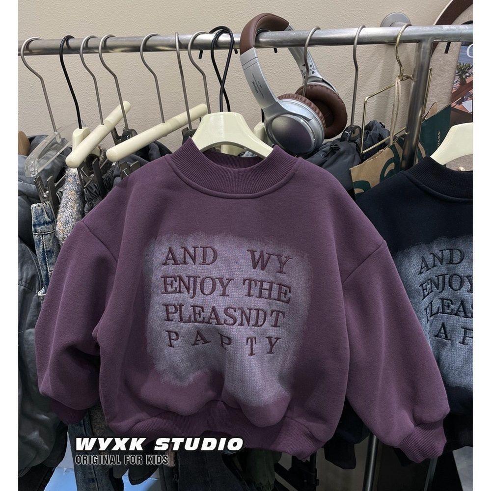 

Свитшот из корейской овечьей шерсти для мальчиков 2024: Зимний цельный комбинезон, пуловер с вышивкой и аэрографией с буквами 130 cm