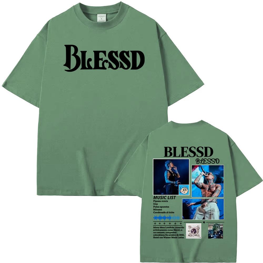 

Rapper Blessd Bendecido Album Tour Cover T Shirt Men Women Harajuku Hip Hop Pop Music T-shirts Comfort Short Sleeve T-shirt Tops 3XL
