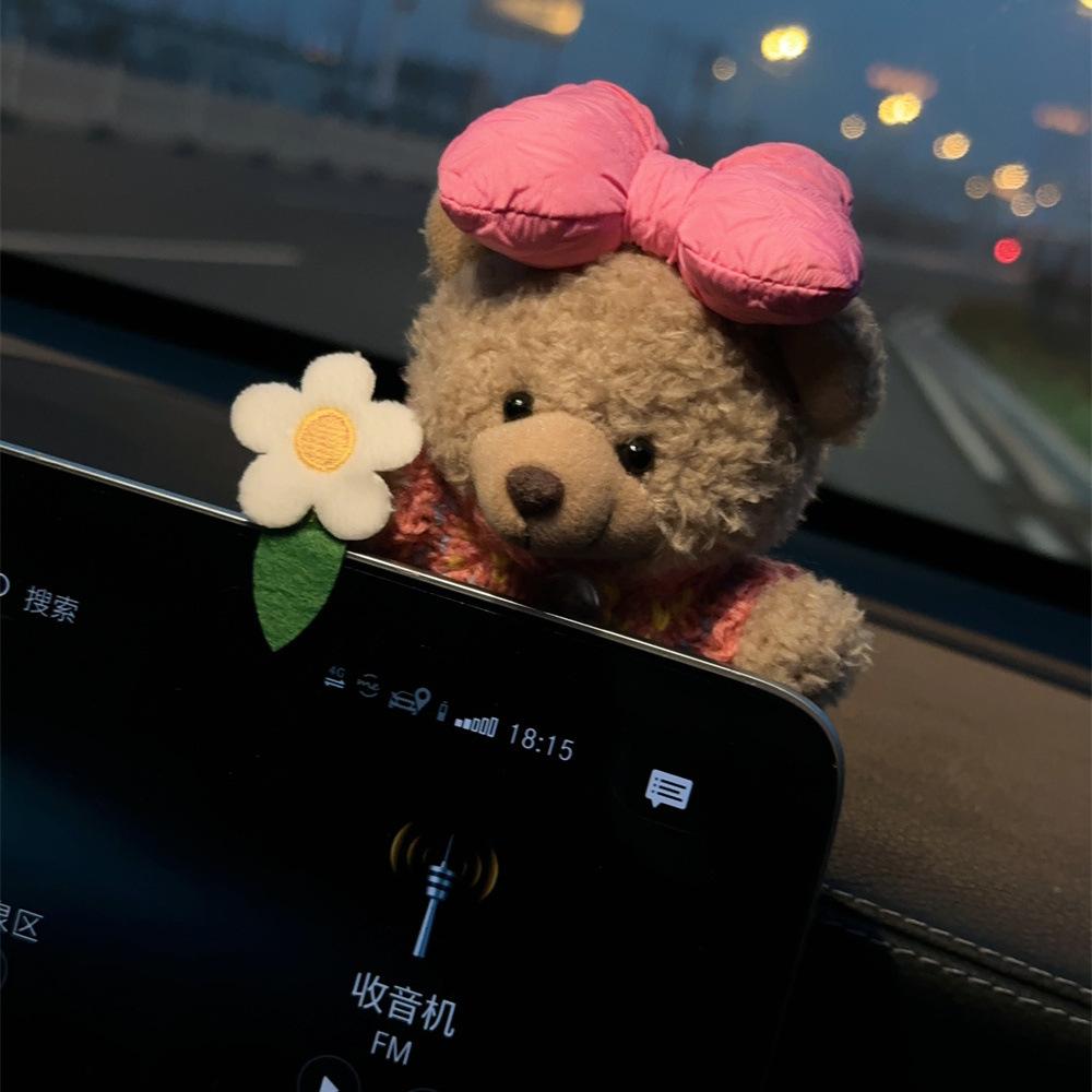 Car Interior Decor Accessories Plush Bear for Car Center Console Decoration cute Car Accessories for Auto Home Office Decor Gift
