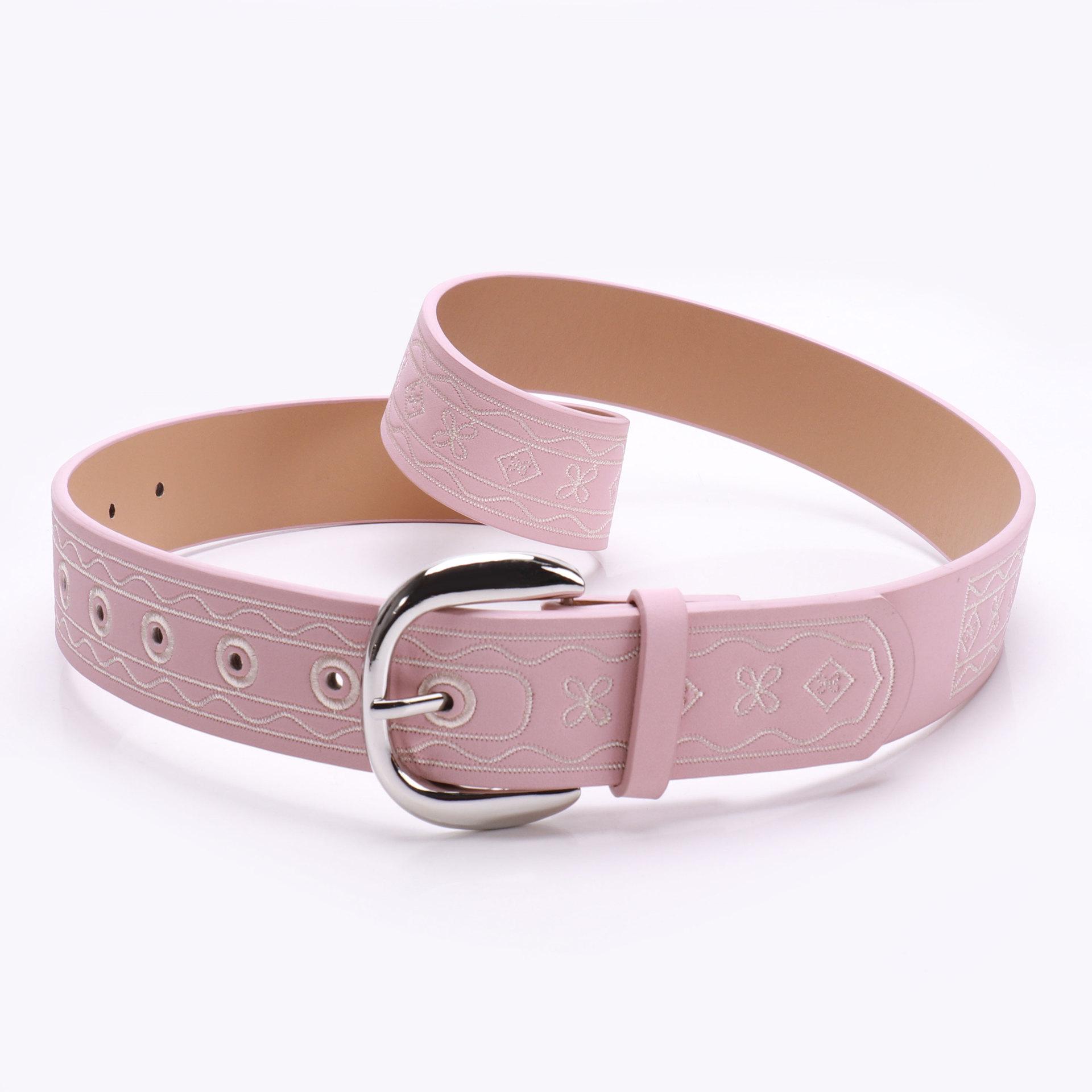 Женский ретро кожаный ремень с вышивкой: Универсальный аксессуар для платьев, джинсов и многого другого розовый