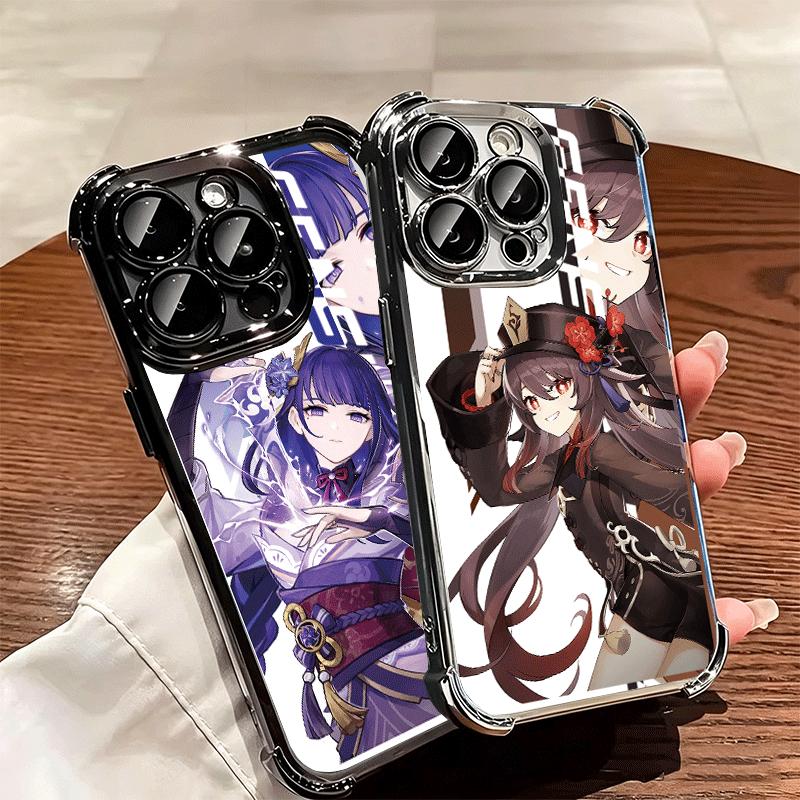 Genshin Impact Desgin Plating Phone Case For Iphone 16 17 Pro Max Air 16E 14 15 Plus 12 13 Mini Anti-Fall Airabag Cover