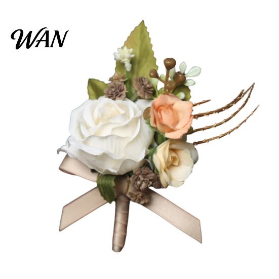Exquisite Rose Pin Bud Wedding Flower Set, Wrist Corsage for Bride Bridesmaid Durable & Boutonniere Groom Groomsman, Artificial Silk Floral