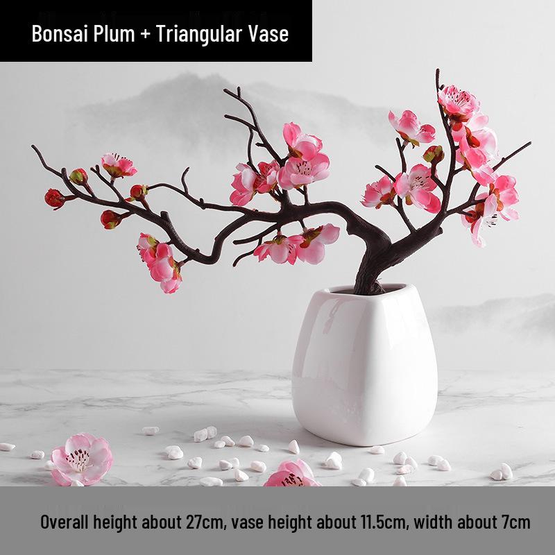 Wintersweet Bonsai Arrangement: Artificial Plum & Peach Blossom Branches for Indoor Living Room Decor