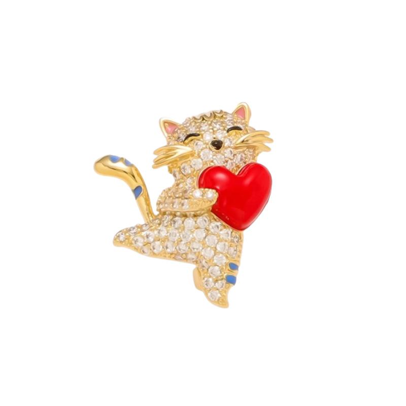 Fashion Cute Hug Love Heart Cat Brooches For Women Clothing Coat Jewelry Accessories Gifts