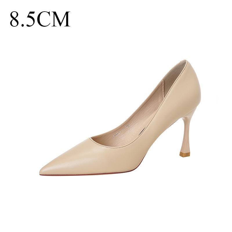 Leather Shoes Women New Nude Color Commuting Professional Pumps Gold Border Strip Comfortable Non Tiring Feet Women's High Heels