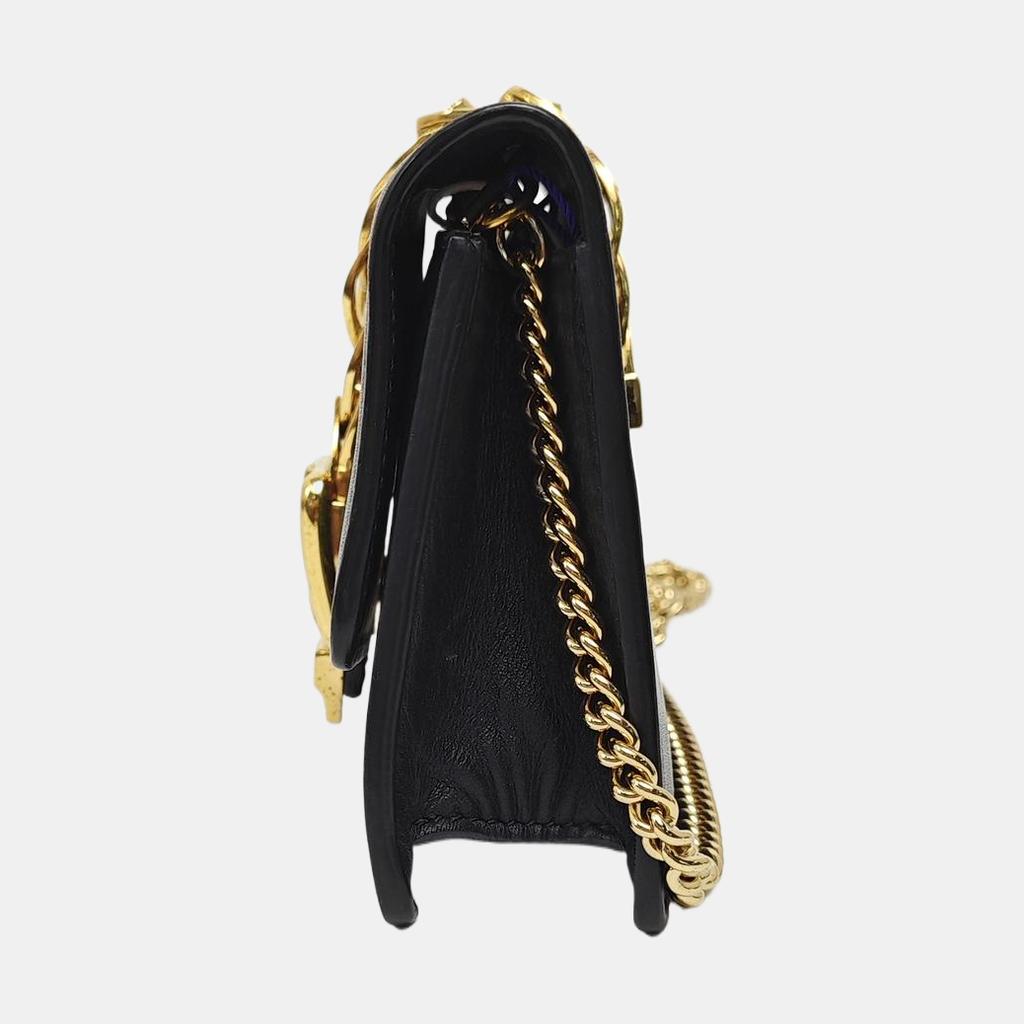 [Pre-Owned] Sylvie Gold Buckle Striped Web Chain Shoulder Strap Leather Crossbody Bag - Good #1JVO72H