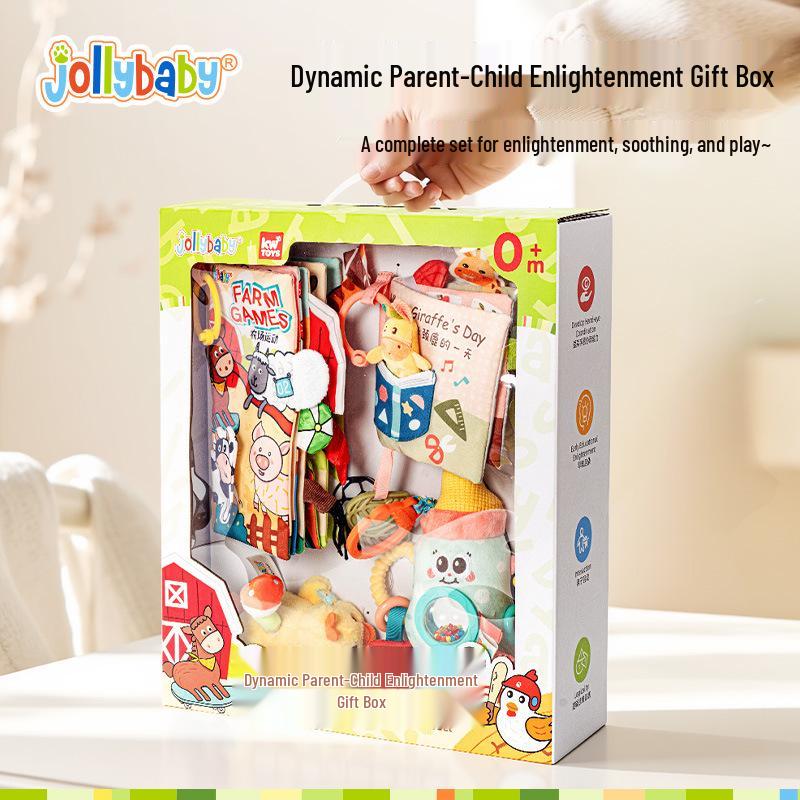 Тканевая книжка JollyBaby для малышей 0-8 месяцев - Интерактивное развивающее пособие для новорожденных и подарочный набор