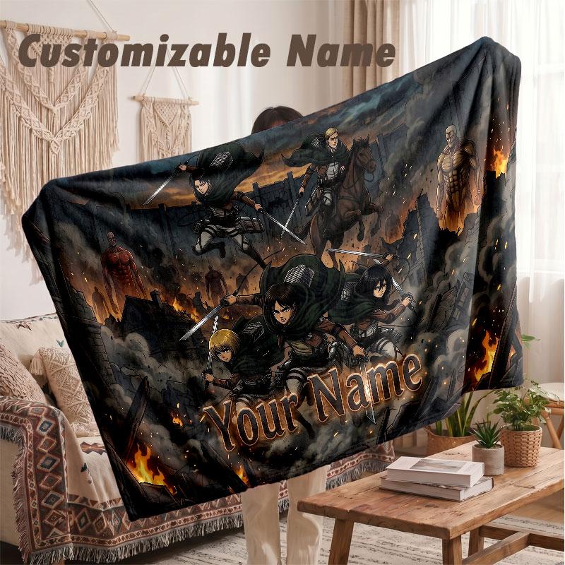 Custom Name Flannel Blanket,Attack On Titan Lightweight Warm Bed Blanket For Couch & Holiday Gift