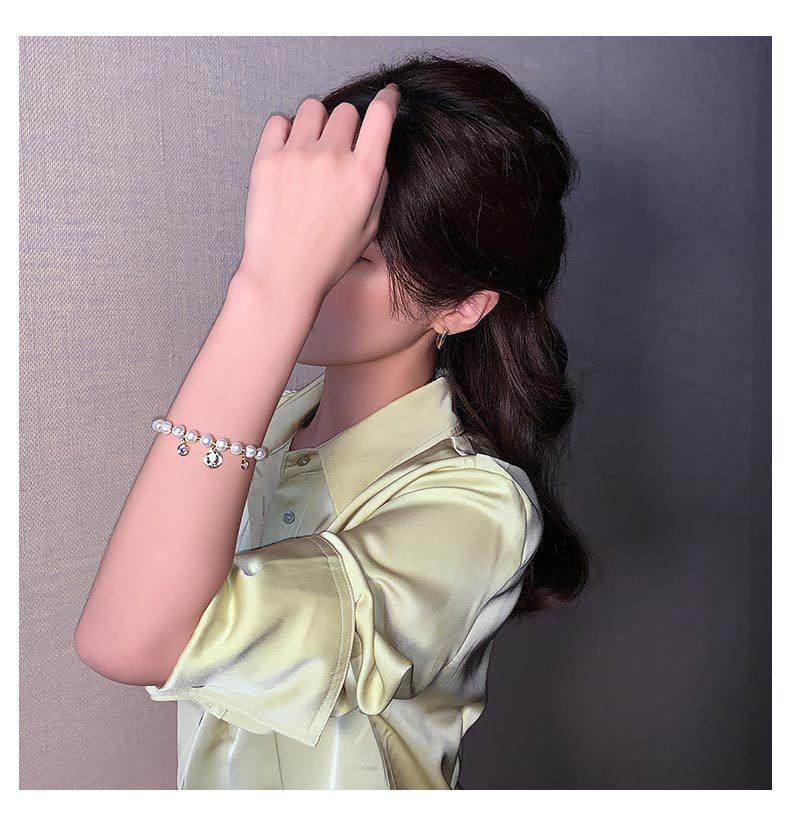 Korean Style Adjustable Freshwater Pearl & Zircon Beaded Coin Bracelet
