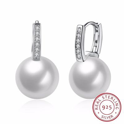 Woman Fine Jewelry Issued Tiny Cz Pave White Pearl Small 925 Sterling Silver Cute Girls Hoop Earring Creole Brinco