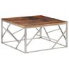  Stolik kawowy, srebrny, stal nierdzewna i drewno z podkładów