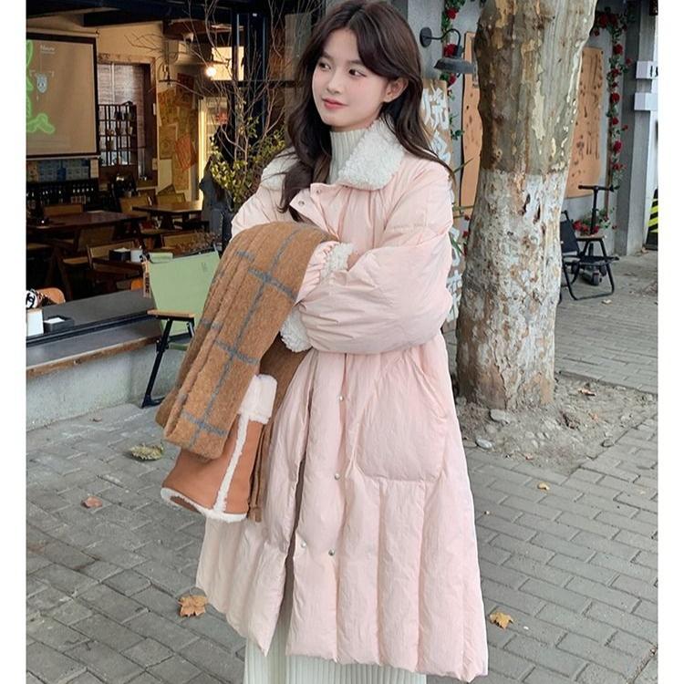 

Повседневное свободное зимнее теплое длинное пальто с капюшоном для женщин XL розовый