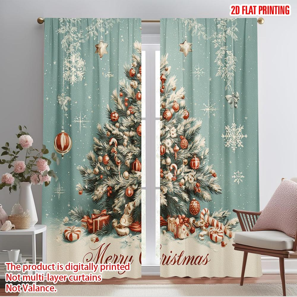 

2pcs,2D plane printing Creative Curtains Christmas Tree (2) Polyester (without rod) Decorations Inside for Bedroom, Living Room, 52.50×116.00 CM 2pcs