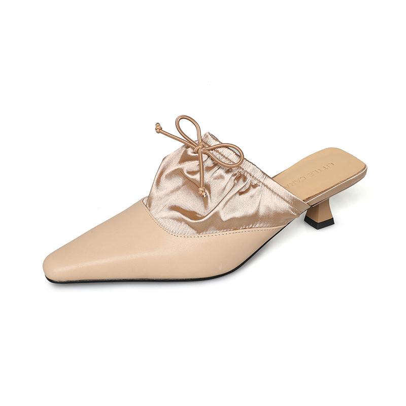 

Мода 2025 Лето Женские Мюли Натуральная Кожа Обувь для Женщин Круглый Носок Массивный Каблук Обувь Лаконичная Закрытый Носок Современные Сандалии Мягкая Обувь 40 хаки